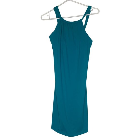 Athleta Strappy Back Ruched Swim Dress XS Teel  Built-In Bra Lining Resort Cruis - Picture 1 of 11